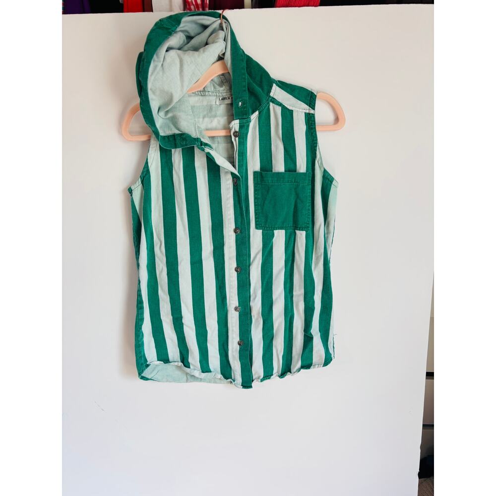 Vintage 90s Striped Vest Streetwear Lauren Brook Colorblock Hooded Size M Cotton
